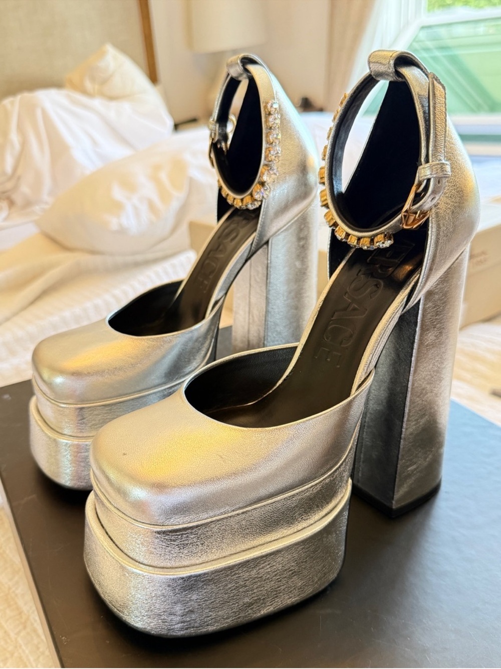 VERSACE Authentic Aevitas Medusa Silver Leather Chunky Platforms Runway NWB - Picture 8 of 17